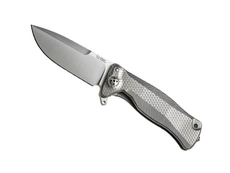 Couteau pliant LionSteel SR11 manche titanium 12cm pic brise-vitre + étui cuir - Gris