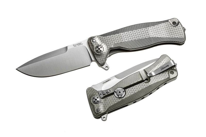 Couteau pliant LionSteel SR11 manche titanium 12cm pic brise-vitre + étui cuir - Gris
