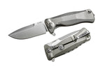 Couteau pliant LionSteel SR11 manche titanium 12cm pic brise-vitre + étui cuir - Gris