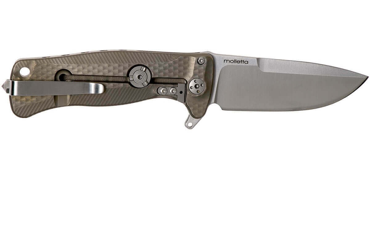 Couteau pliant LionSteel SR22 manche titanium 10cm pic brise-vitre - Bronze