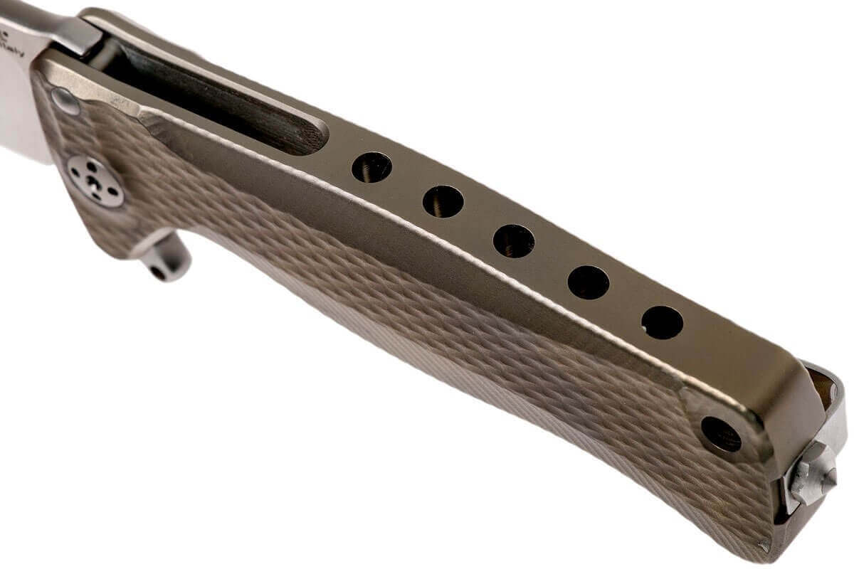 Couteau pliant LionSteel SR22 manche titanium 10cm pic brise-vitre - Bronze