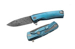 Couteau pliant LionSteel ROK damas manche titanium bleu 11cm