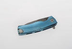 Couteau pliant LionSteel ROK damas manche titanium bleu 11cm