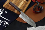 Couteau santoku japonais artisanal martelé Yu Kurosaki Shizuku 16.5cm acier SG2