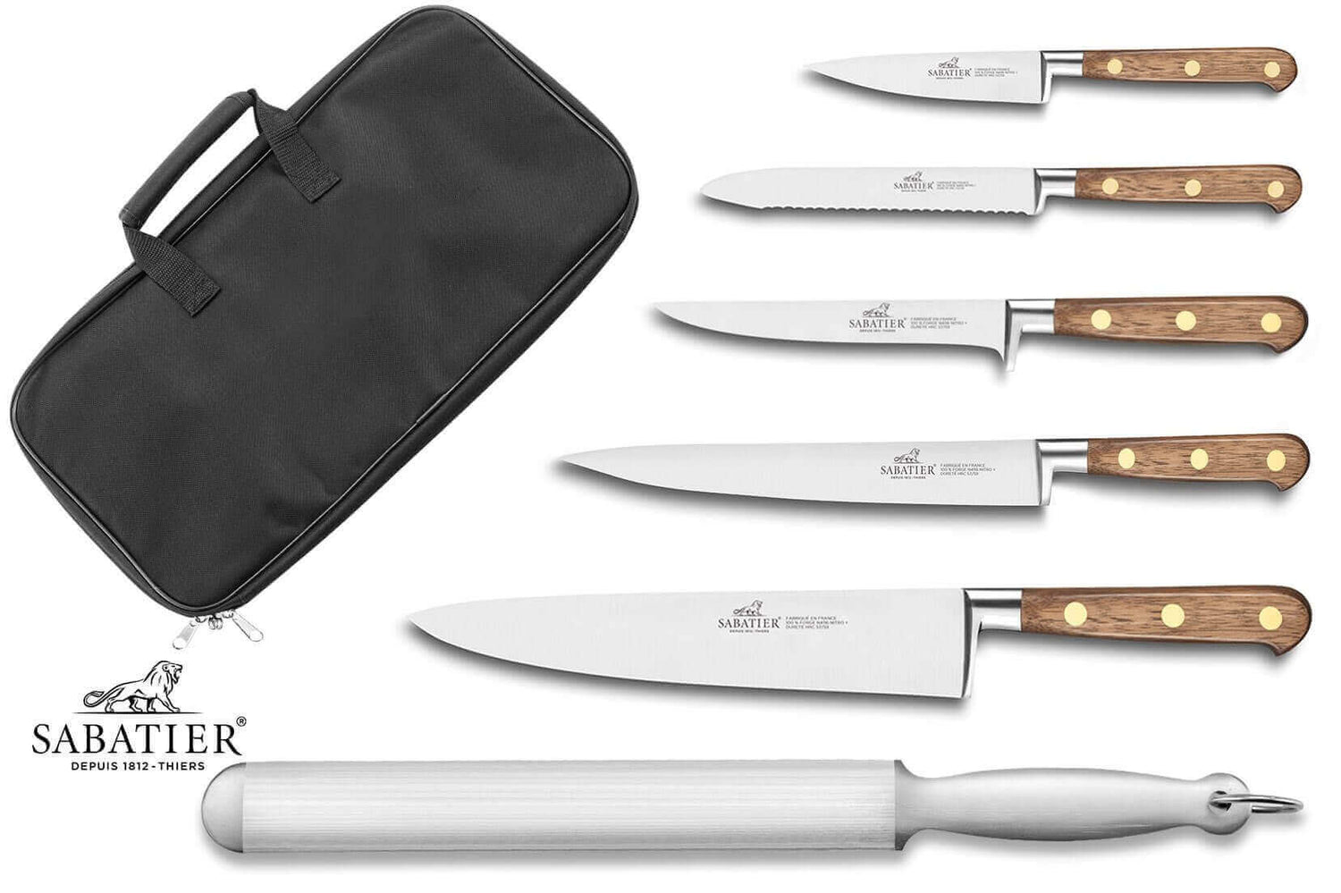 Mallette cuisinier Sabatier Périgord 5 couteaux fabrication française + 1 fusil
