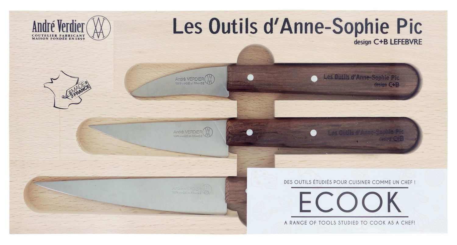 Le coffret 3 couteaux manche chêne d'Anne Sophie Pic selon André Verdier