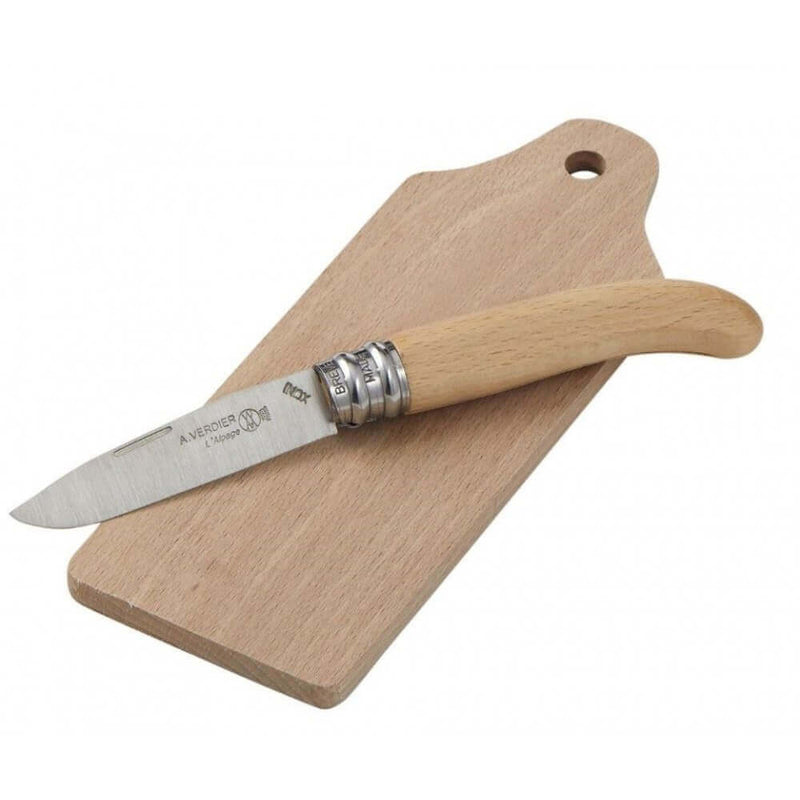 Couteau pliant PICNIC André Verdier inox avec planchette à découper en hêtre