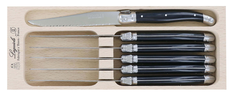 Coffret de 6 couteaux à steak microdentés Laguiole par André Verdier - Noir