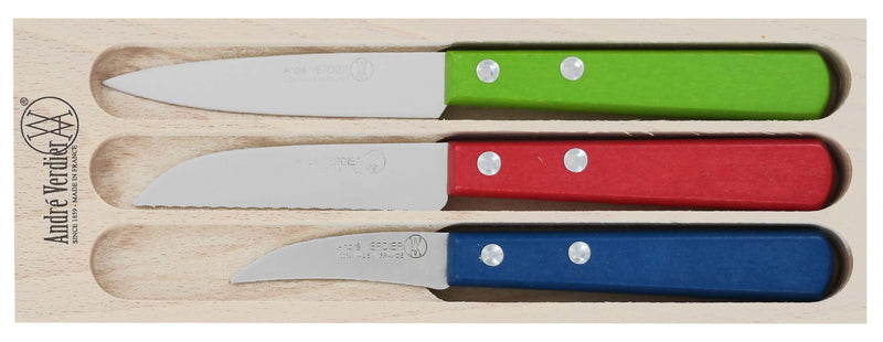 Coffret 3 couteaux à légumes André Verdier bec d'oiseau + stylet denté + office