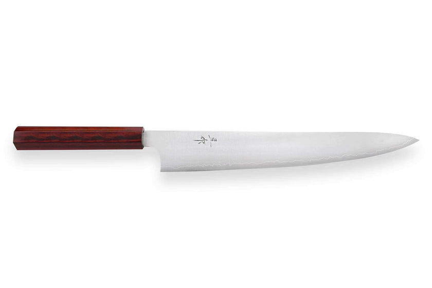 Couteau Sujihiki japonais artisanal Kei Kobayashi SG2 Heptagone 27cm