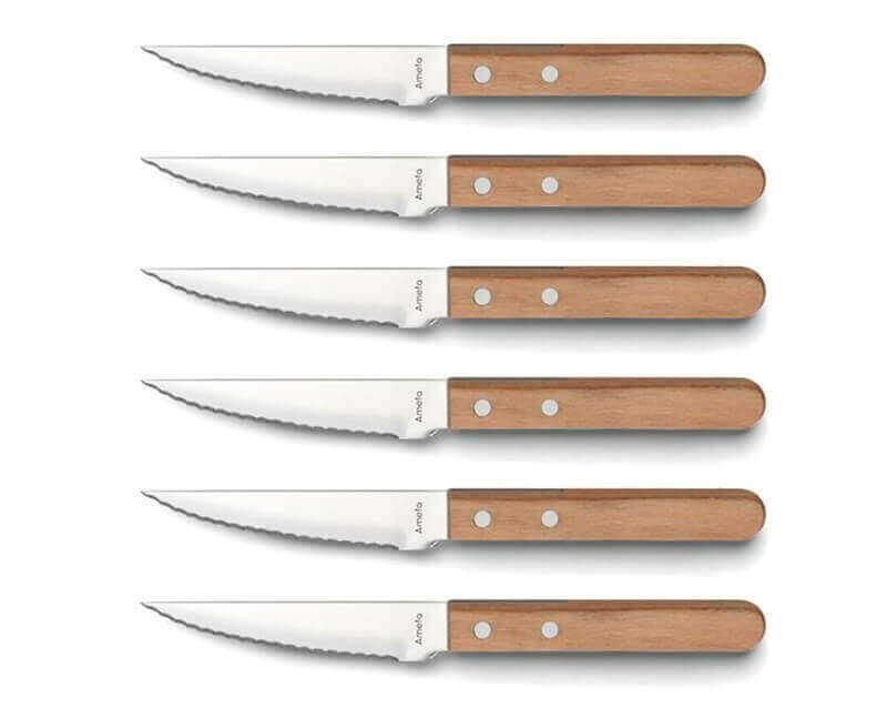 Coffret de 6 couteaux Pizza Bois Amefa inox et pakka