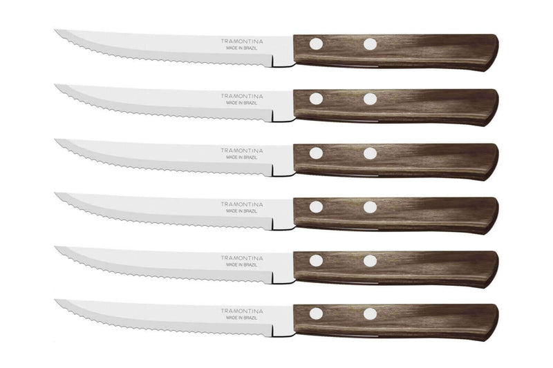 Set de 6 couteaux à steak Tramontina lame crantée 11cm manche marron