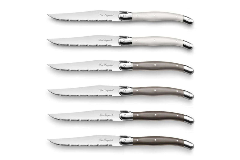 Coffret 6 couteaux à steak dentelés Lou Laguiole Tradition manches 3 coloris