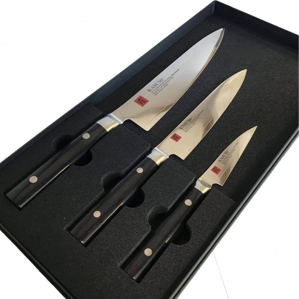 Coffret 3 couteaux japonais Kasumi Standard lames Damas