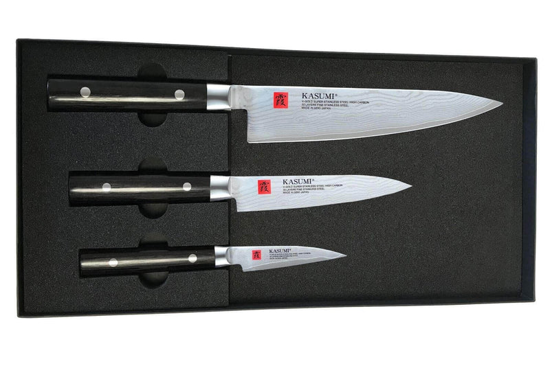 Coffret 3 couteaux japonais Kasumi Standard lames Damas