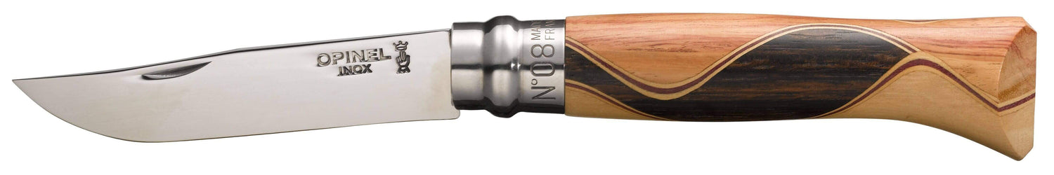Couteau Opinel Chaperon n°8 lame 8,5cm manche 4 bois rares + coffret