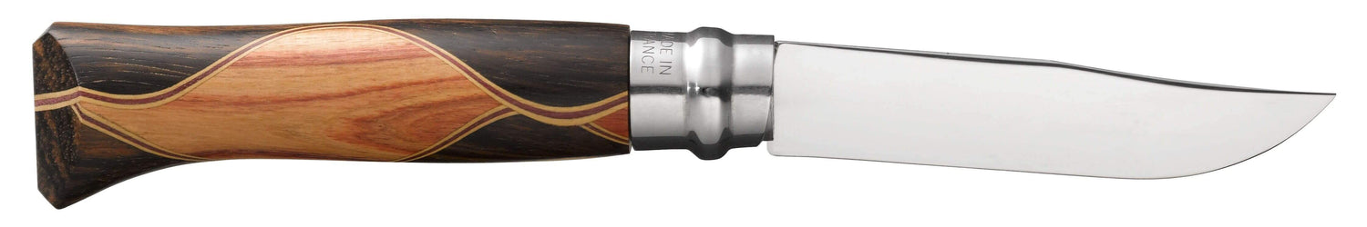 Couteau Opinel Chaperon n°8 lame 8,5cm manche 4 bois rares + coffret