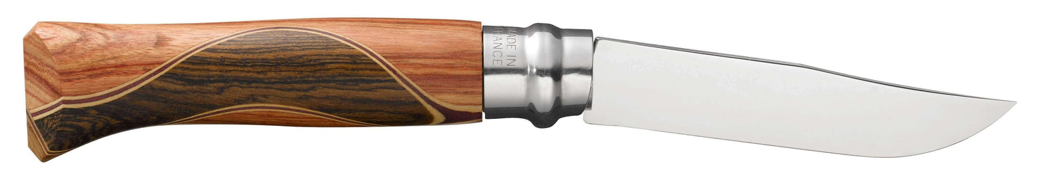 Couteau Opinel Chaperon n°8 lame 8,5cm manche 4 bois rares + coffret