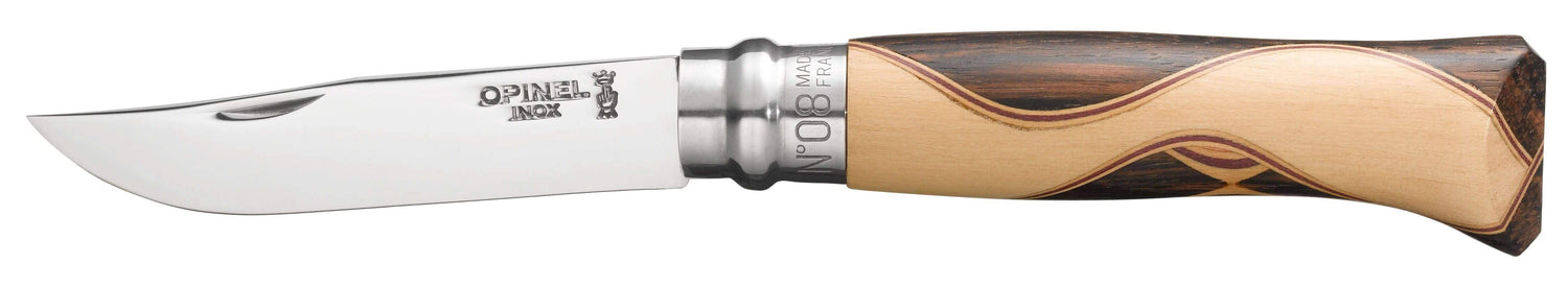 Couteau Opinel Chaperon n°8 lame 8,5cm manche 4 bois rares + coffret