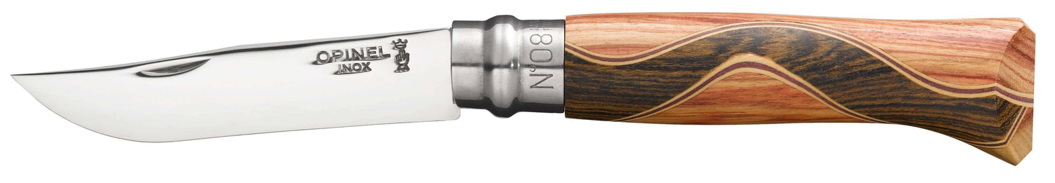 Couteau Opinel Chaperon n°8 lame 8,5cm manche 4 bois rares + coffret