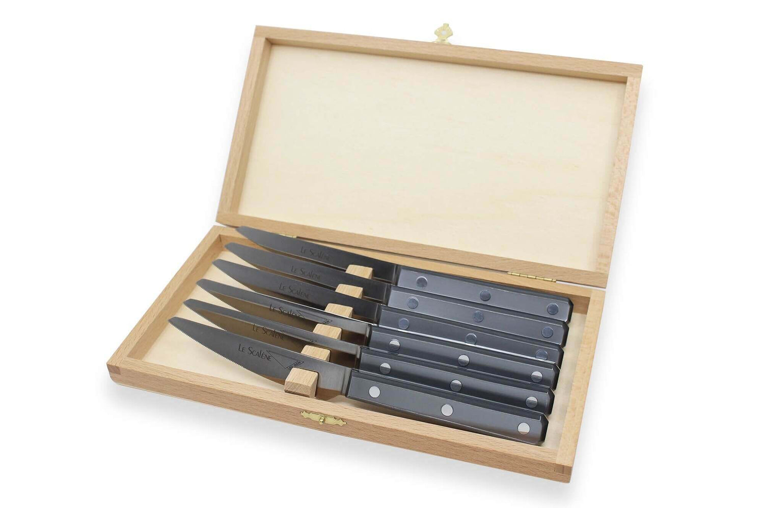 Coffret 6 couteaux à steak Au Nain Scalène 11cm micro-denté manches gris