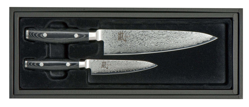 Coffret 2 couteaux japonais Yaxell RAN damas : Chef 20cm + Universel 12cm