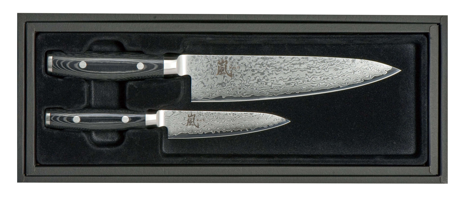 Coffret 2 couteaux japonais Yaxell RAN damas : Chef 20cm + Universel 12cm