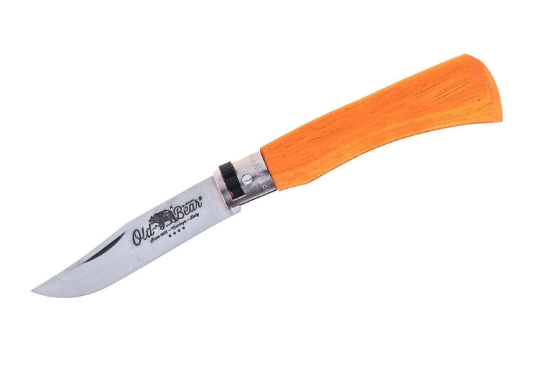 Couteau artisanal Old Bear Full Color orange manche bois d'Ayous stratifié - M