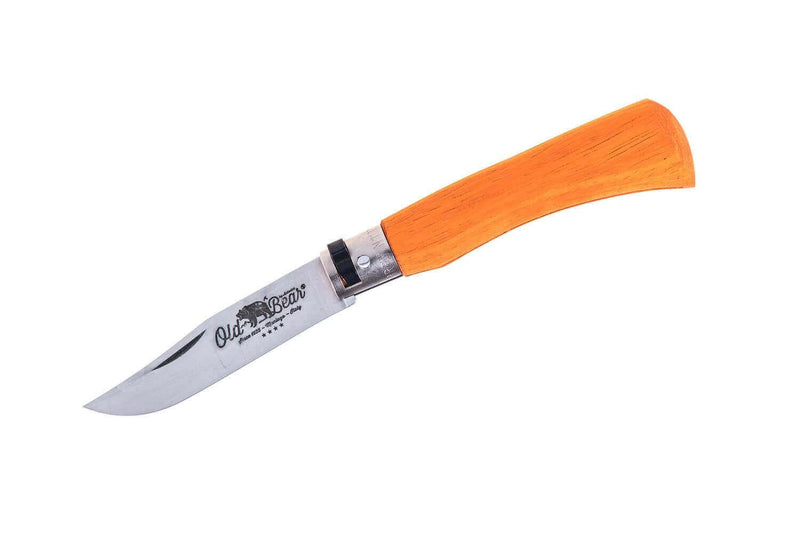 Couteau artisanal Old Bear Full Color orange manche bois d'Ayous stratifié - S