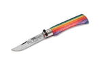 Couteau artisanal Old Bear Rainbow manche bois d'ayous stratifié arc-en-ciel - L