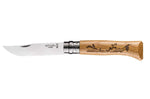 Couteau Opinel Tradition Gravures Animalia n°8 lame 8,5cm manche chêne décor lièvres