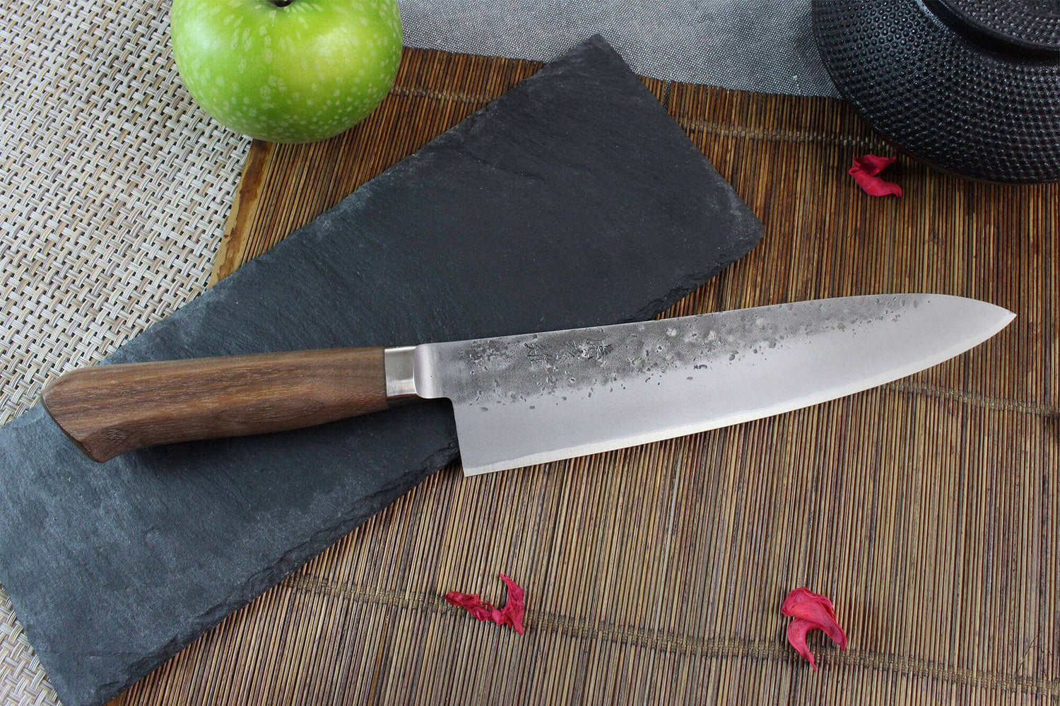 Couteau de chef japonais artisanal Wusaki Nogami BS2 21cm manche en noyer