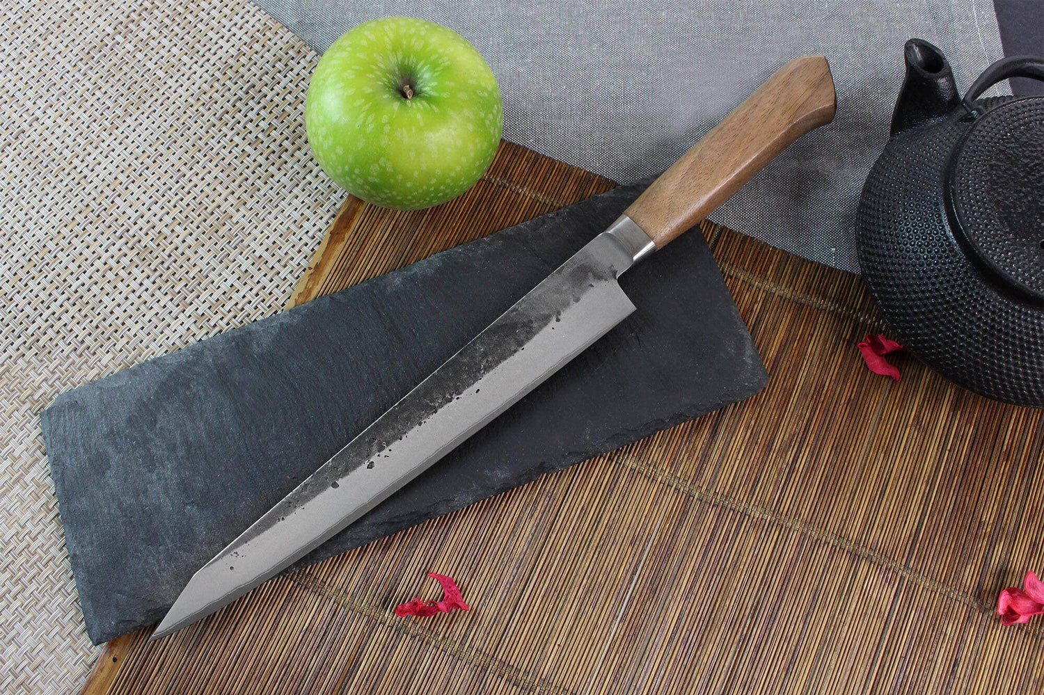 Couteau sujihiki japonais artisanal Wusaki Nogami BS2 24cm manche en noyer
