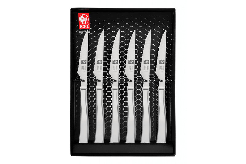 Coffret 6 couteaux à steak Icel lame microdentée 9cm tout inox
