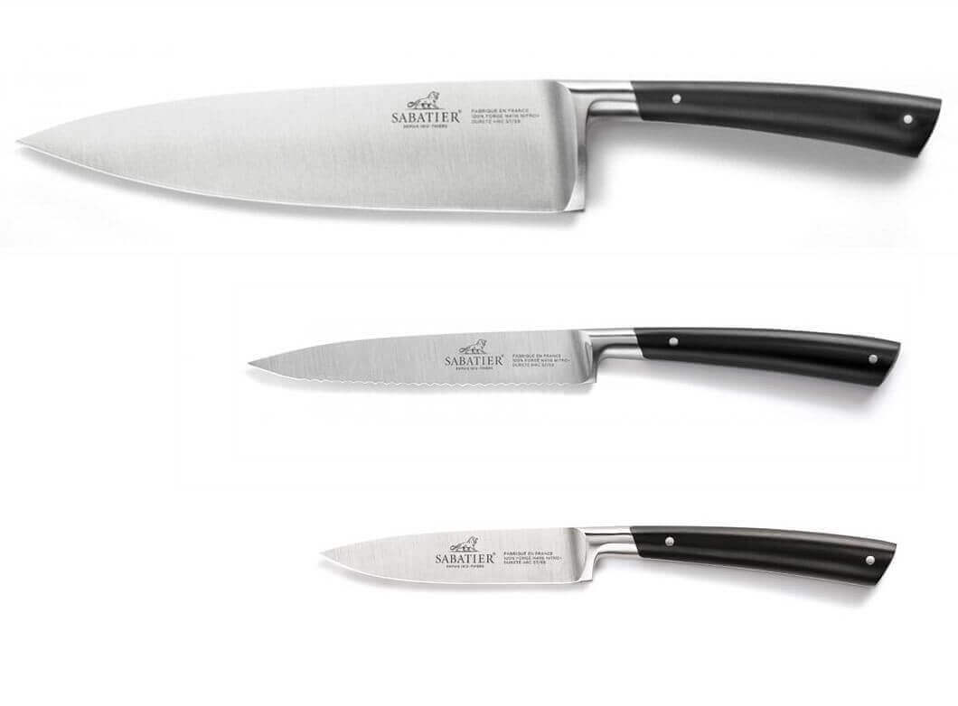Coffret 3 couteaux forgés Sabatier Edonist acier inox manche noir