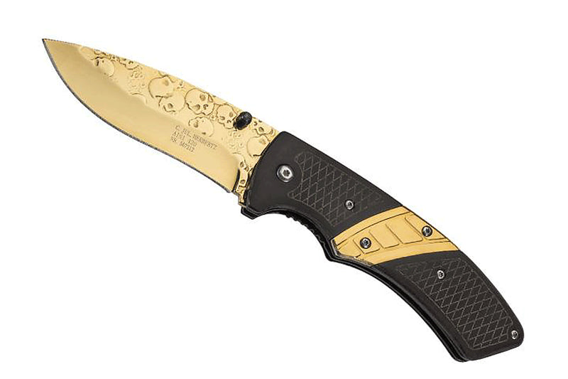 Couteau pliant Herbertz n°567212 lame dorée têtes de mort manche 12cm