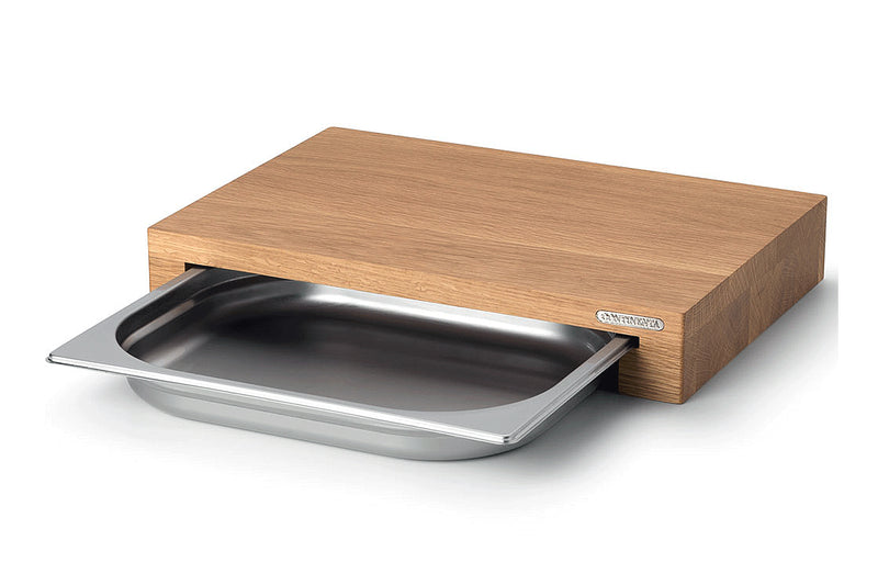 Planche à découper Continenta en bois 39x27x6cm + bac inox - Chêne