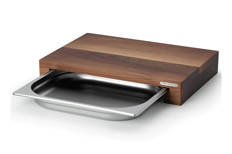 Planche à découper Continenta en bois 39x27x6cm + bac inox - Noyer