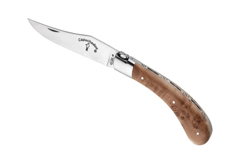 Couteau pliant artisanal Capuchadou acier sandvik manche bois de genévrier 12cm