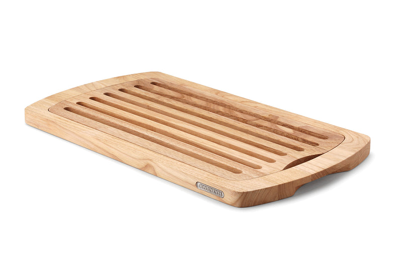 Planche à pain Continenta en bois d'hévéa 45x26x2cm + grille ramasse-miettes