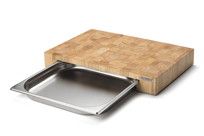 Planche à découper Continenta en bois 48x32,5x6cm + bac inox - Hévéa