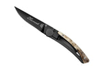 Couteau pliant Le Thiers Liner Lock Claude Dozorme acier noir corne de bélier 10,5cm
