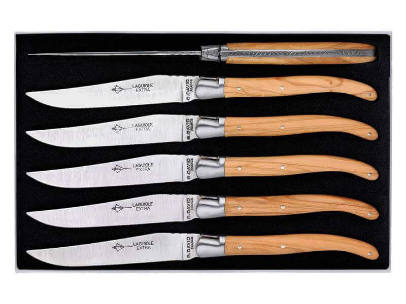Coffret 6 couteaux de table Laguiole Arbalète G.DAVID 23cm inox manche olivier