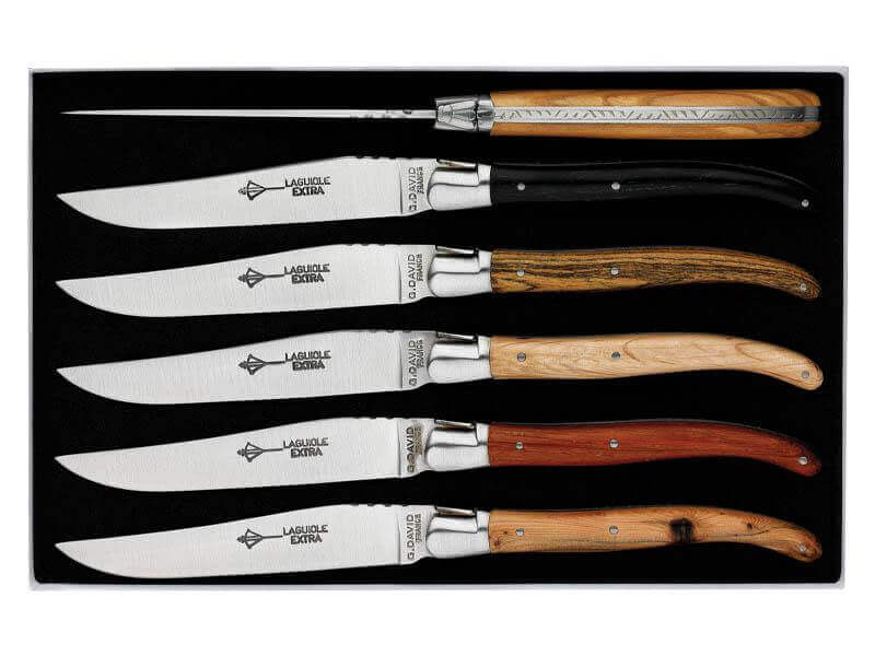 Coffret 6 couteaux Laguiole Arbalète G.DAVID 23cm inox manche bois mitre inox