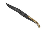 Couteau pliant ultra fin Laguiole Claude Dozorme noir manche corne de bélier 11cm