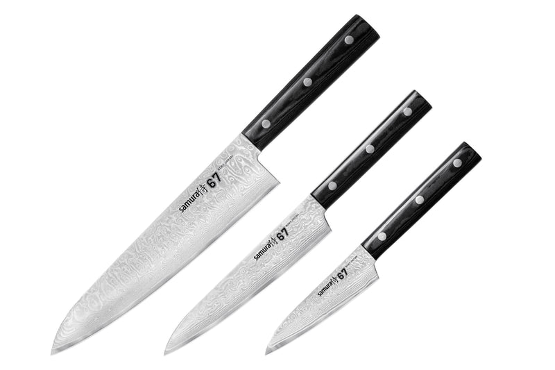 Coffret 3 couteaux Samura Damascus 67 damas VG10 Office + Universel + Chef