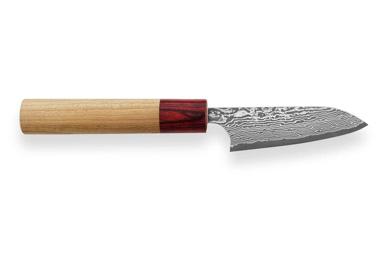 Couteau d'office japonais artisanal Yoshimi Kato 8,5cm VG10 Nickel Damascus cerisier