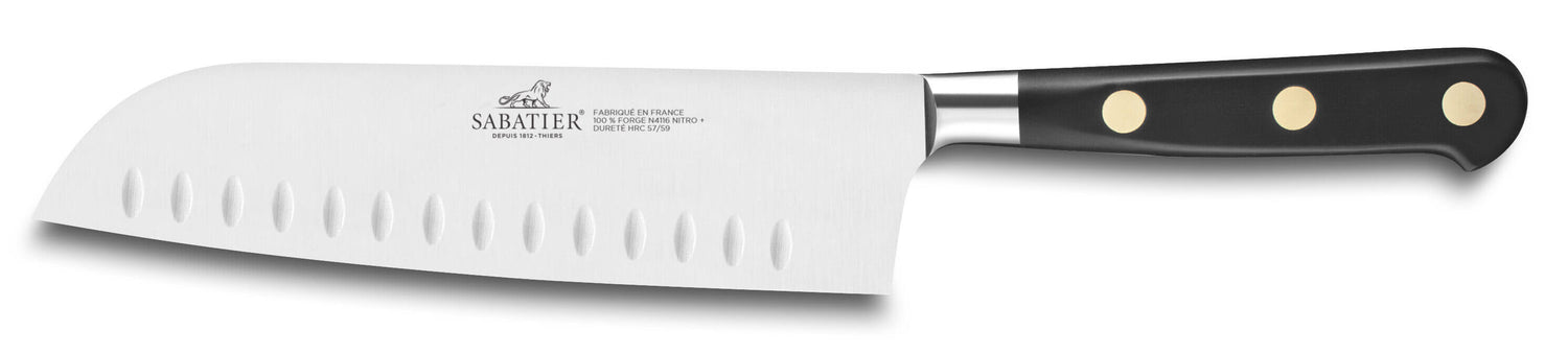Coffret 2 couteaux Sabatier Idéal Inox rivets laiton Santoku 18cm + Office