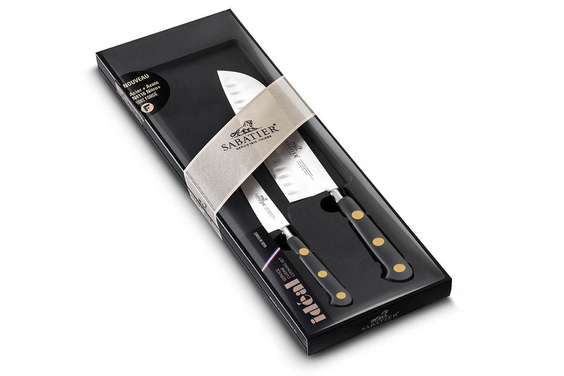 Coffret 2 couteaux Sabatier Idéal Inox rivets laiton Santoku 18cm + Office