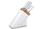 Bloc Sabatier blanc et olivier 5 couteaux forgés Toque Blanche